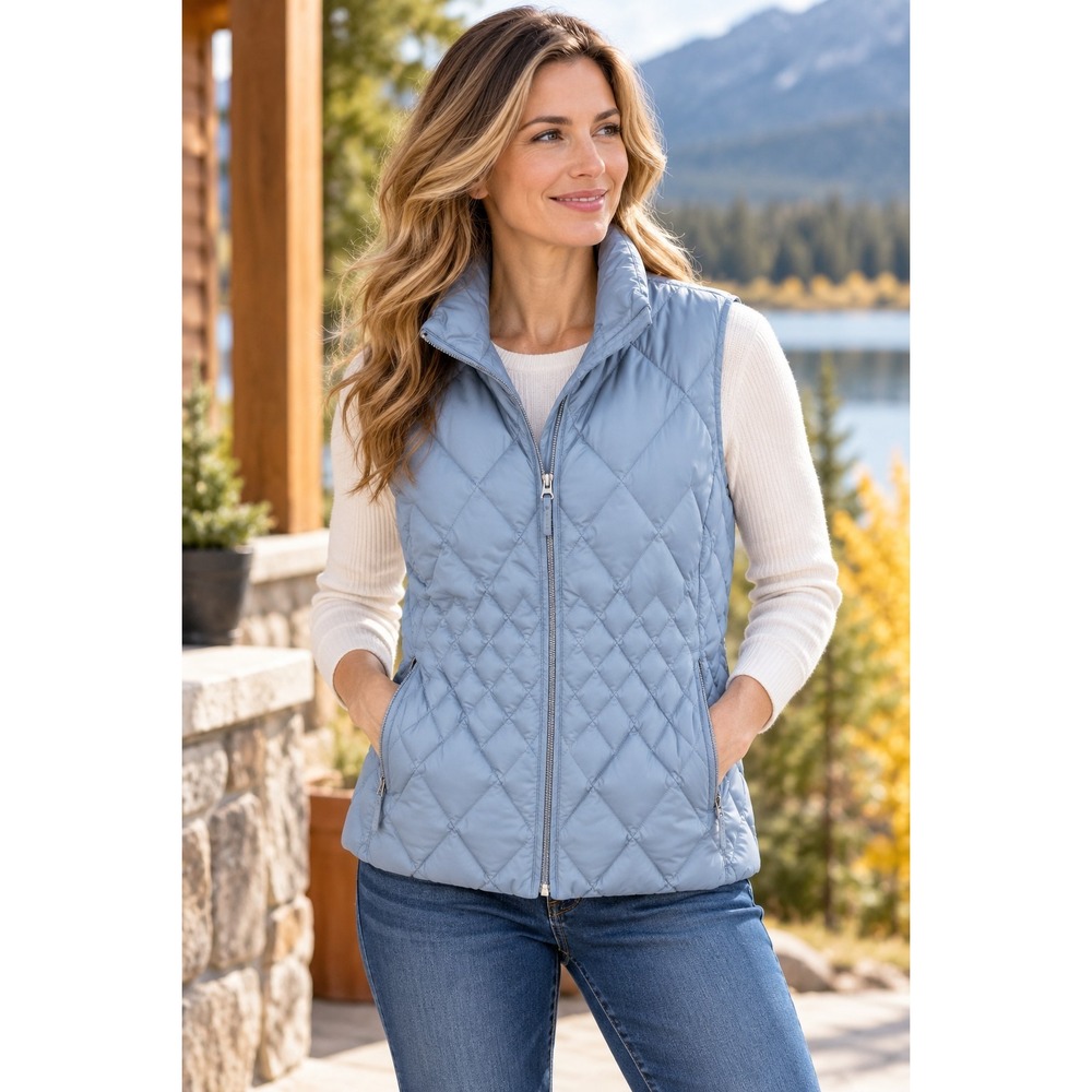 Eddie Bauer Womens XL Premium Goose Down Diamond Quilted Vest Full Zip Pockets